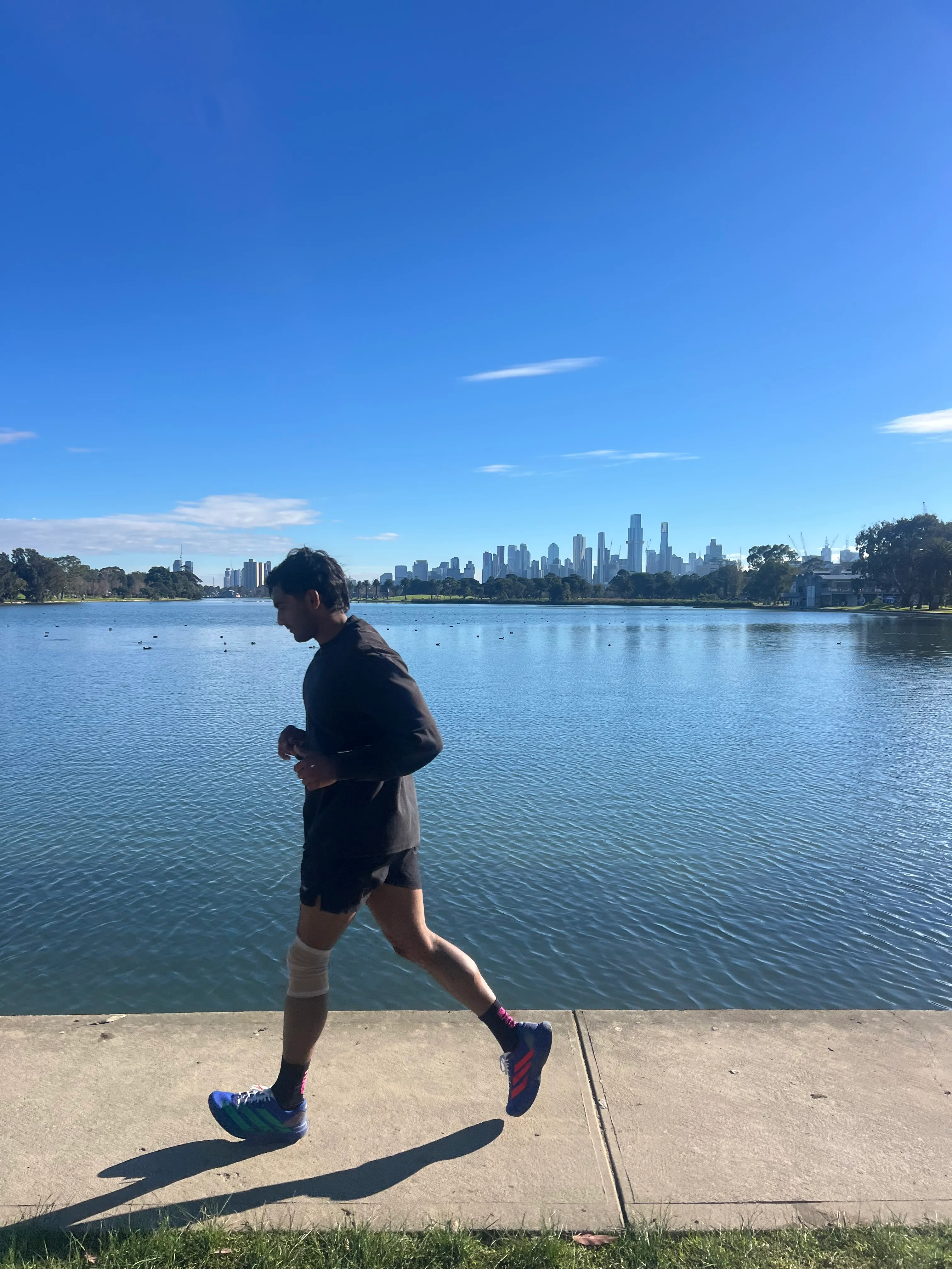 A runner beside Albert Park Lake.
