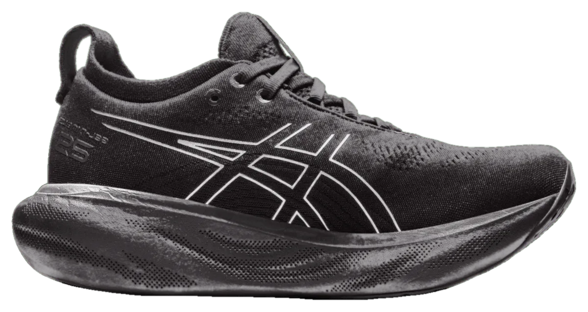 ASICS GEL-Nimbus 25 in the Platinum Black/Pure Silver colorway.
